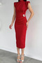Gülseli Women's Shoulder Padded High Collar Brooched Dress - 2
