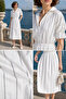 Elastic Waist Striped Patterned Short Sleeve Dress - 3
