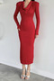Women's Degaje Collar, Shoulder Padded, Slit Detailed, Stoned Dress - 3