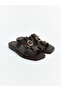 Vizyon New Season Brown Double-Striped Women's Slippers