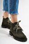 Partilla Women's Genuine Leather Lace-Up Boots Khaki Suede - 7