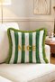 Nice Written Green Striped Fringed Throw Pillow Cover Mediterranean Themed Modern Home Decor - 2