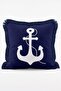 White Anchor Patterned Navy Blue Floor Fringed Throw Pillow Cover with Rope