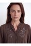 Özmarka New Season Brown Ruffled Collar Striped Blouse - 3