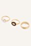 Women's Pearl and Geometric Detailed 3-Piece Ring Set I4297Axns - 3