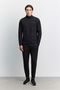 Men's Black Stand Collar Zippered Meter Printed Technical Fabric Sweatshirt with Inner Lining A62Y1226 - 7