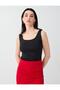 Black Square Neck Slim Fit Strappy Tank Top - 5