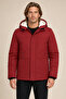 Men's Red Fur-Lined Water and Wind-Resistant Ribbed Sleeve Detachable Hooded Coat & Parka