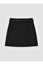 Black A-Line Mini Skirt with Belt at the Waist - 3