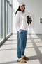 Women's White Hooded Sweatshirt and Petrol Blue Sweatpants Set - 3