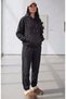 Women's Black Hooded Sweat Black Tracksuit Bottom Set - 3