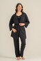 Women's Black 3-Piece Pajama Set, Combed Cotton Modal Pajama Set, 50% Cotton 50% Modal - 5