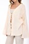 Women's Cream Oversize Linen Kimono & Tie-Detail Bat Sleeve Comfortable Fit - 7