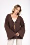 Women's Brown Oversize Linen Kimono & Tie-Detail Bat Sleeve Comfortable Fit - 2