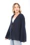 Women's Navy Blue Oversize Linen Kimono & Tie-Detail Bat Sleeve Comfortable Fit - 6