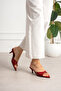 Red Raschel Rustic Patterned Pointed Toe Women's Thin Heeled Slippers - 3