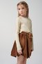 Beige Glittery Knitwear and Velvet Balloon Skirt Set - 6