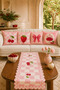 Cherry Themed Decorative Throw Pillow Cover and Runner Set - Pink Retro Design (Double-Sided)
