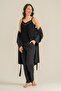 Women's Black 3-Piece Pajama Set, Combed Cotton Modal Pajama Set, 50% Cotton 50% Modal - 6