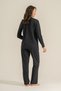 Women's Black Modal Shirt Collar Black Pajama Set, Combed Cotton Modal Pajama Set, 50% Cotton 50% Modal - 4