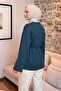 Lace-Up Combed Cotton Blouse 13071 - Petrol - 4