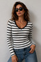 Women's Black Striped Camisole Cotton V-Neck Blouse - 3
