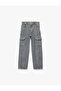 Loose Fit Cotton Denim Cargo Pants with Pockets - Cargo Jeans - 5