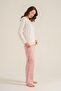 Women's White Crew Neck Pajama Set, Combed Cotton Modal Pajama Set with Pockets, 50% Cotton 50% Modal - 8