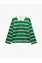 Comfortable Fit Cotton Ribbed Buttoned Polo Collar Striped Sweatshirt - 6