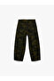 Camouflage Patterned Cotton Gabardine Baggy Trousers with Pockets - 5