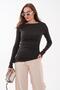 Women's Asymmetrical Ribbed Blouse with Gathered Side Detail and Boat Neckline 265081 - - 4