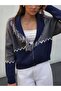 Tasseled Shawl Collar Navy Blue Gray Oversized Knitwear Cardigan - 3