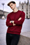 Men's Basic Crew Neck Loose Burgundy Winter Sweatshirt - 3