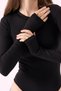 Crep Women's Viscose Fabric Crew Neck Long Sleeve Snap Fastener Bodysuit Black - 3