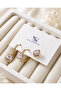 Gold Color Stone Detailed Vip 3-Piece Steel Earring Set - 2