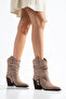 Women's Western Cowboy Vegan Faux Leather Drawstring Buckle Pointed Toe Thick Heeled Boots - 3