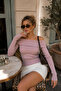 Women's Lilac Madonna Collar Stylish and Elegant Blouse - 2