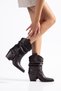 Women's Western Cowboy Vegan Faux Leather Drawstring Buckle Pointed Toe Thick Heeled Boots - 3
