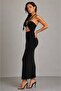 Black Low-Cut Halter Neck Long Evening Dress - 3