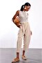 Women's Elastic Waist Loose Leg Fabric Pants - 3