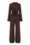 Brown Back-Tie Padded Blouse and Trousers Set - 5165 - 2