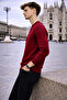 Men's Basic Crew Neck Loose Burgundy Winter Sweatshirt - 4