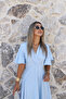 Baby Blue Flared Long Dress with Flounces on the Sleeves - 3