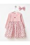 Girl's Heart Patterned Pink Tulle Dress and Buckle Set - 2
