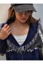 Tasseled Shawl Collar Navy Blue Gray Oversized Knitwear Cardigan - 5