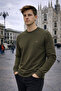 Men's Basic Crew Neck Loose Khaki Winter Sweatshirt
