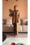 Floral Patterned Viscose Set - Mustard Mandarin Collar Shirt & Trousers - 5