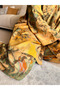 Floral Patterned Viscose Set - Mustard Mandarin Collar Shirt & Trousers - 3