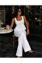 Women's Thick Strap Square Neck Gold Buttoned Waist Pleated Flounce Peplum Blouse