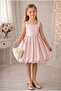 Girl's Elegant Square Collar Detailed Balloon Dress